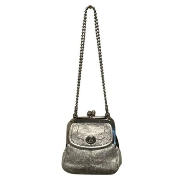 SOLD COACH 2008 Metallic Silver Leather Double Frame Kisslock Ball Chain - Picture 15 of 16